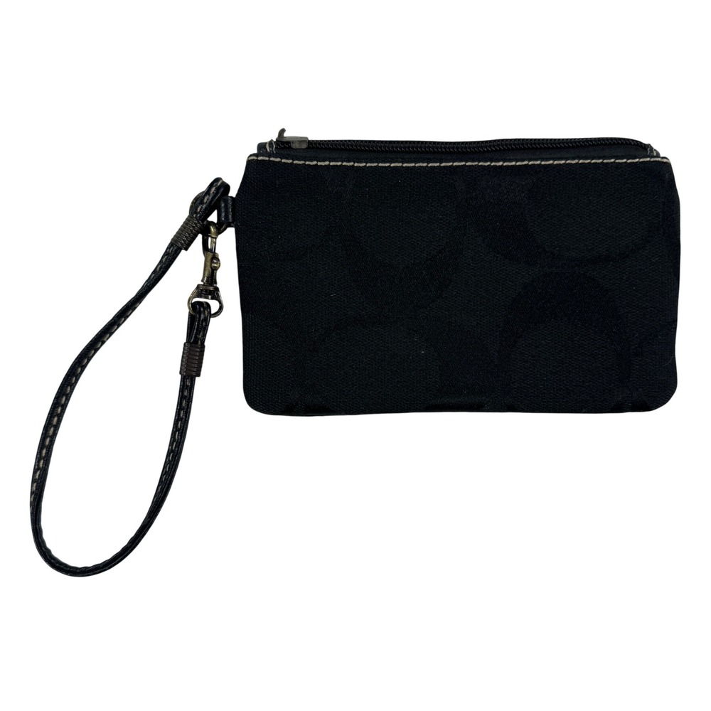 Coach Black Signature C Jacquard Canvas Wristlet Pouch with Leather Strap